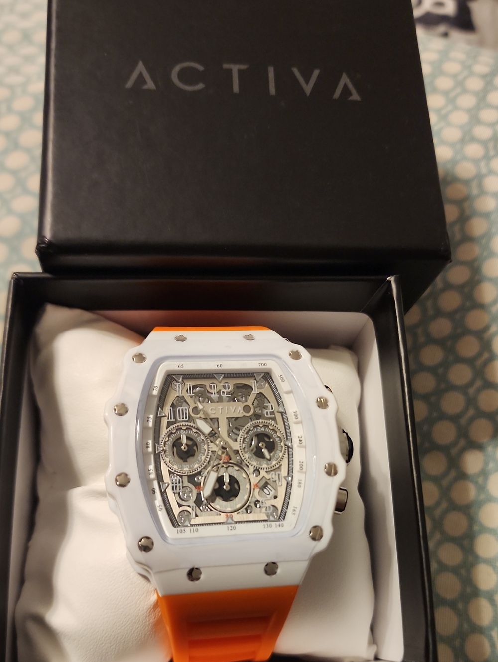 Activa X Invicta -  White Case Orange Strap Skeleton Chronograph Watch